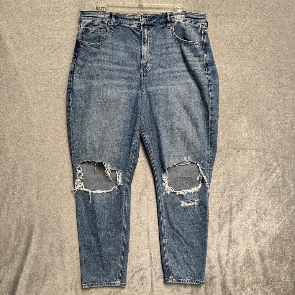 American Eagle‎ Jeans Womens 14 Blue Strigid Mom Jean High Rise Distressed